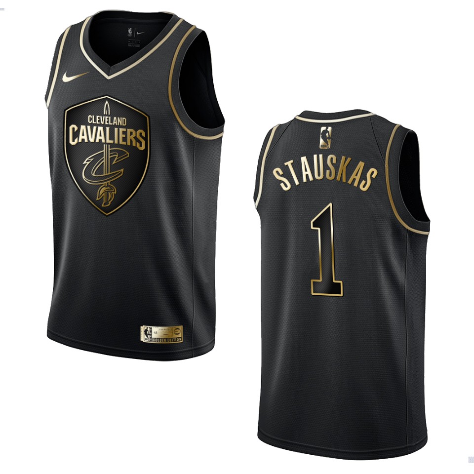 Men’s Cleveland Cavaliers #1 Nik Stauskas Golden Edition Basketball Jersey – Black