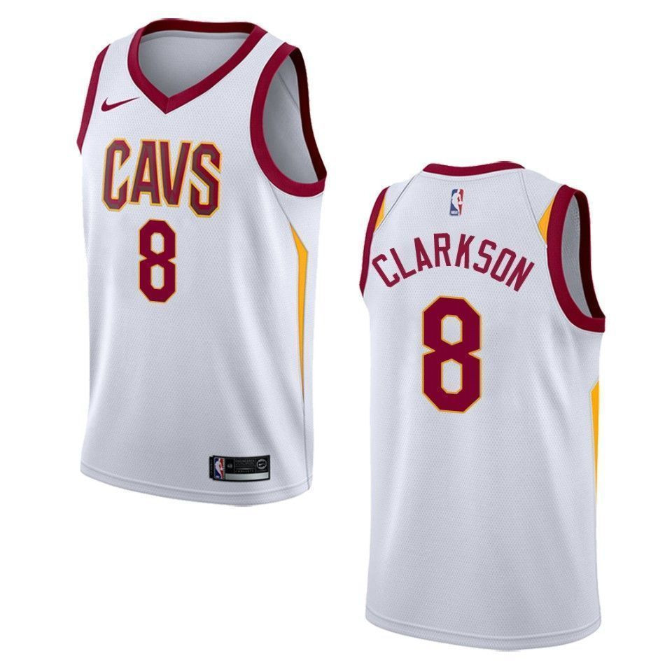 Men's Cleveland Cavaliers 8 Jordan Clarkson Association Swingman Basketball Jersey - White - JS925