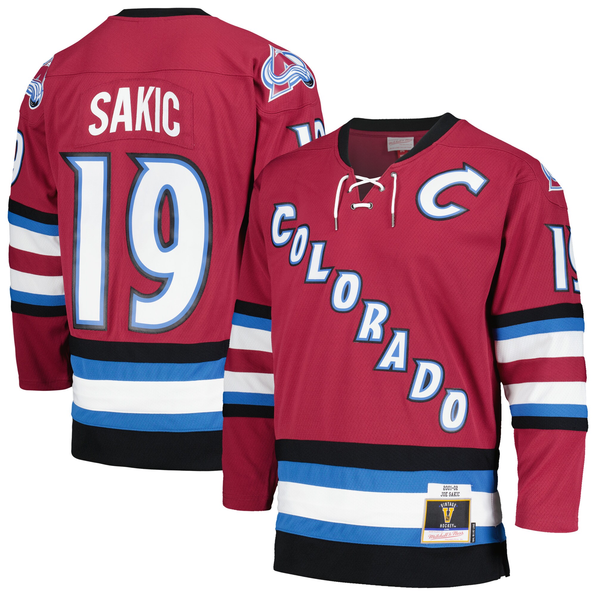 Men's Colorado Avalanche Joe Sakic Mitchell & Ness Burgundy 2001/02 Blue Line Alternate Player Hockey Jersey - JS682 