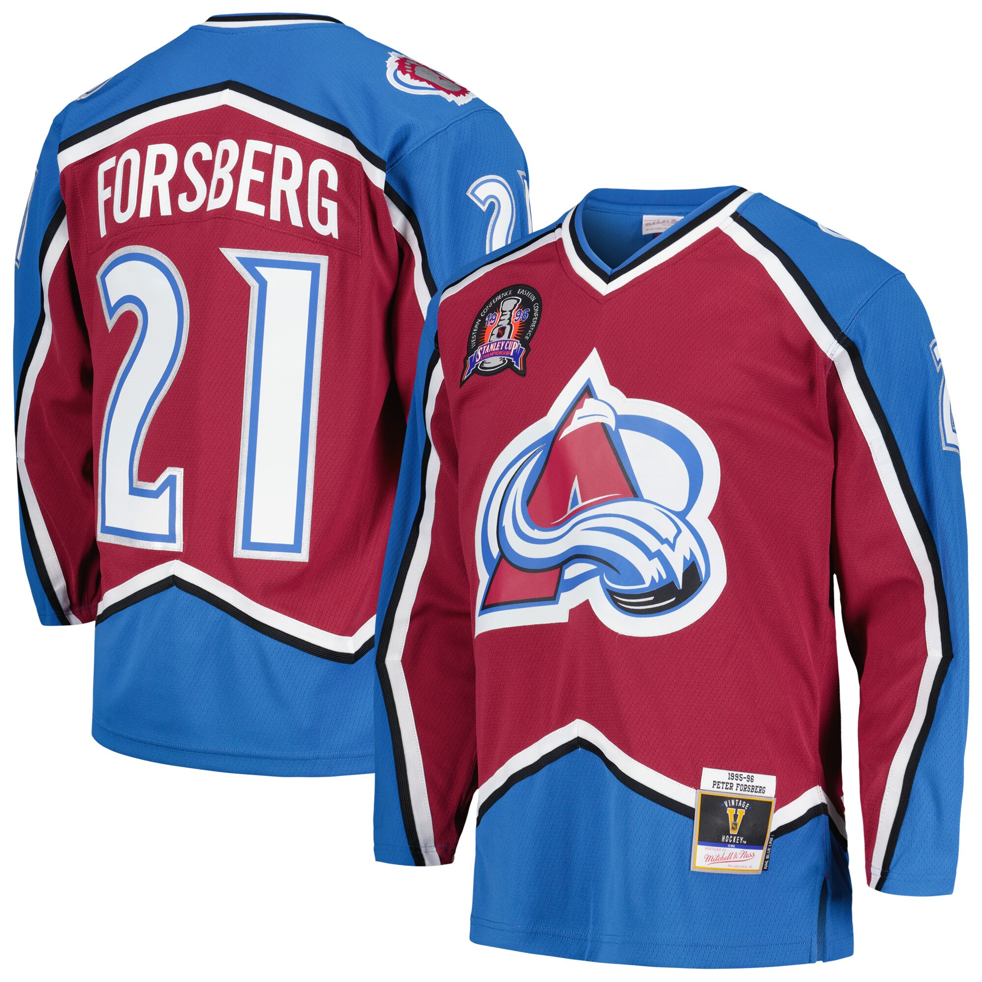 Men's Colorado Avalanche Peter Forsberg Mitchell & Ness Burgundy 1995/96 Blue Line Player Hockey Jersey - JS839 