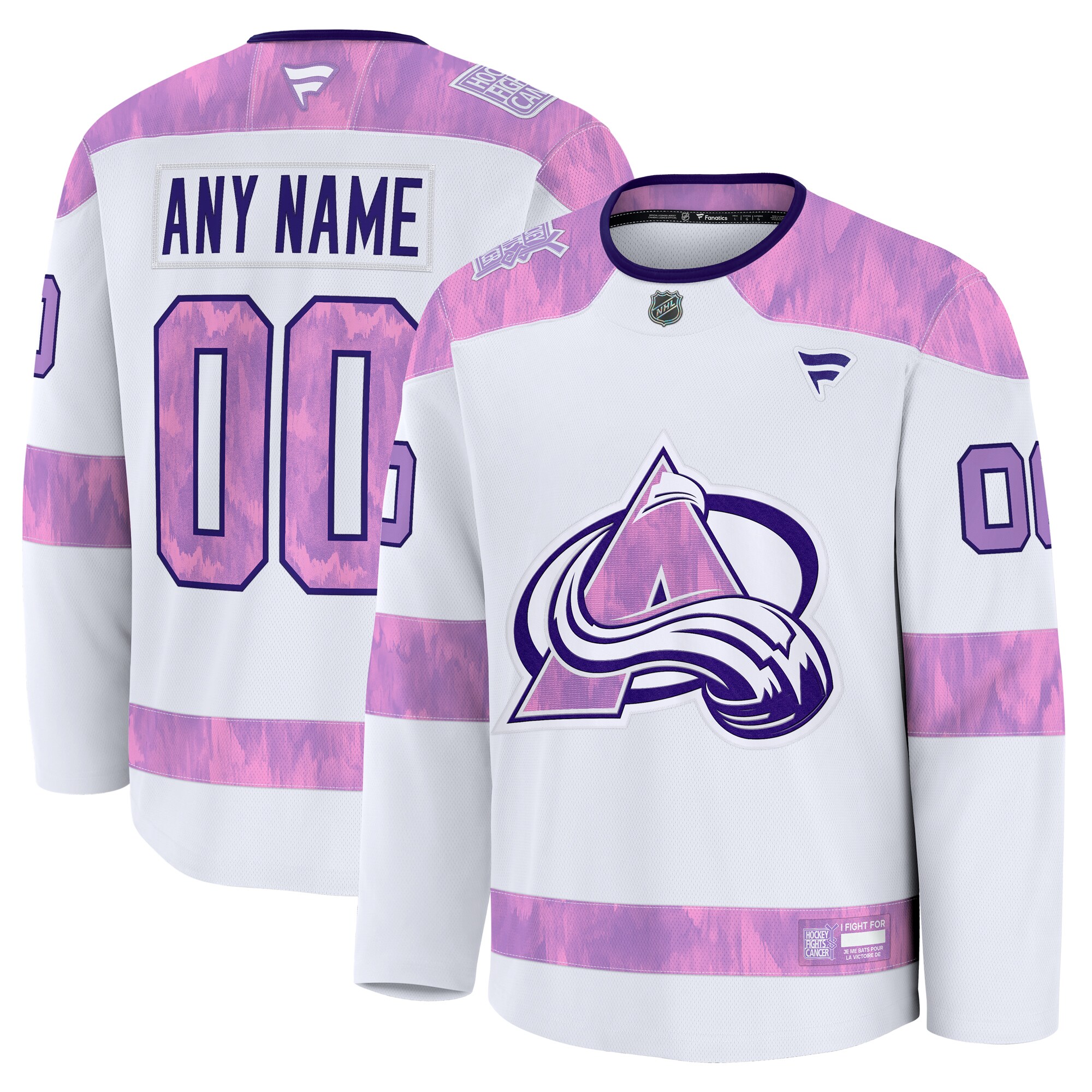 Men's Colorado Avalanche White 2024 Hockey Fights Cancer Custom Practice Hockey Jersey - JS694 