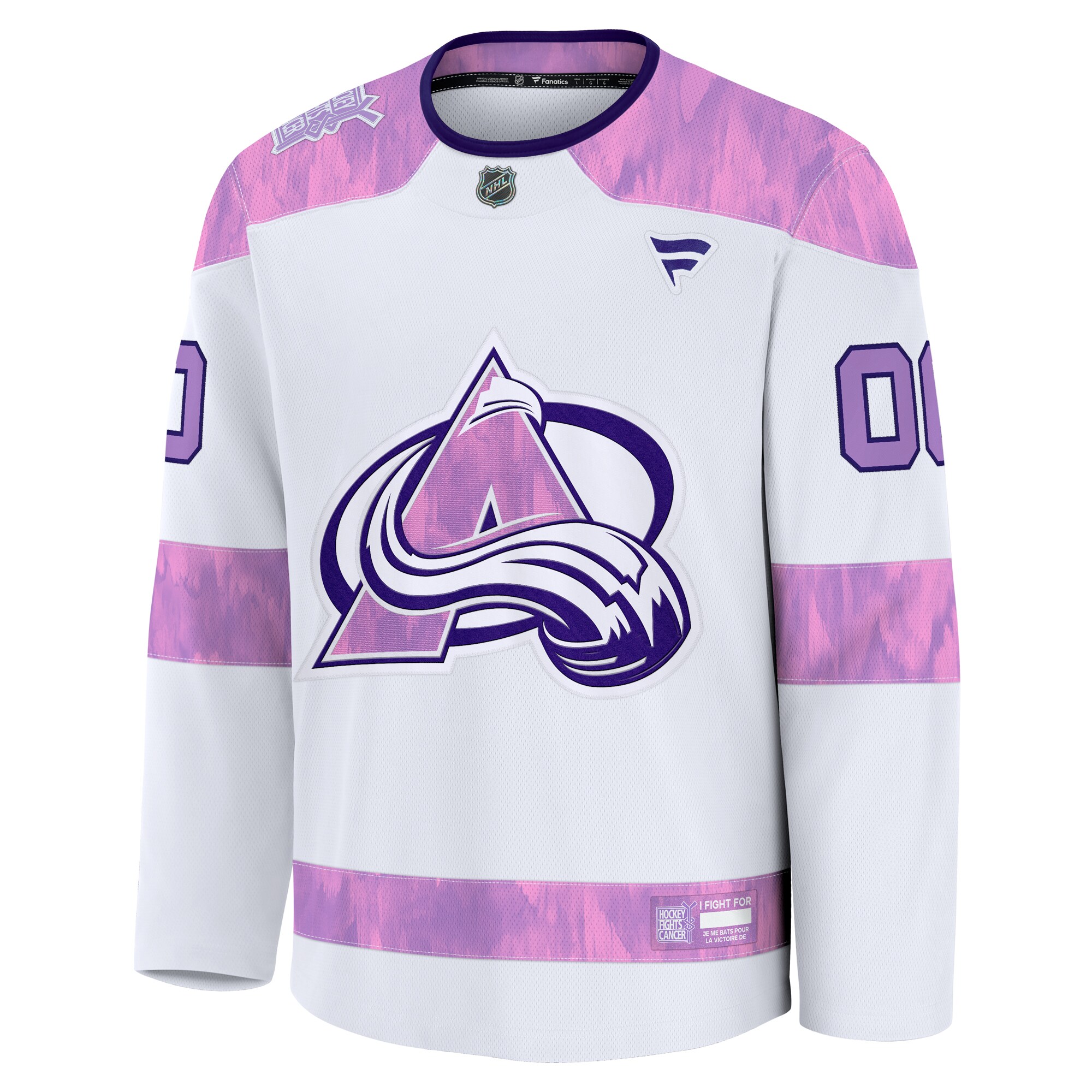 Alternative view of Men's Colorado Avalanche White 2024 Hockey Fights Cancer Custom Practice Hockey Jersey - JS694 