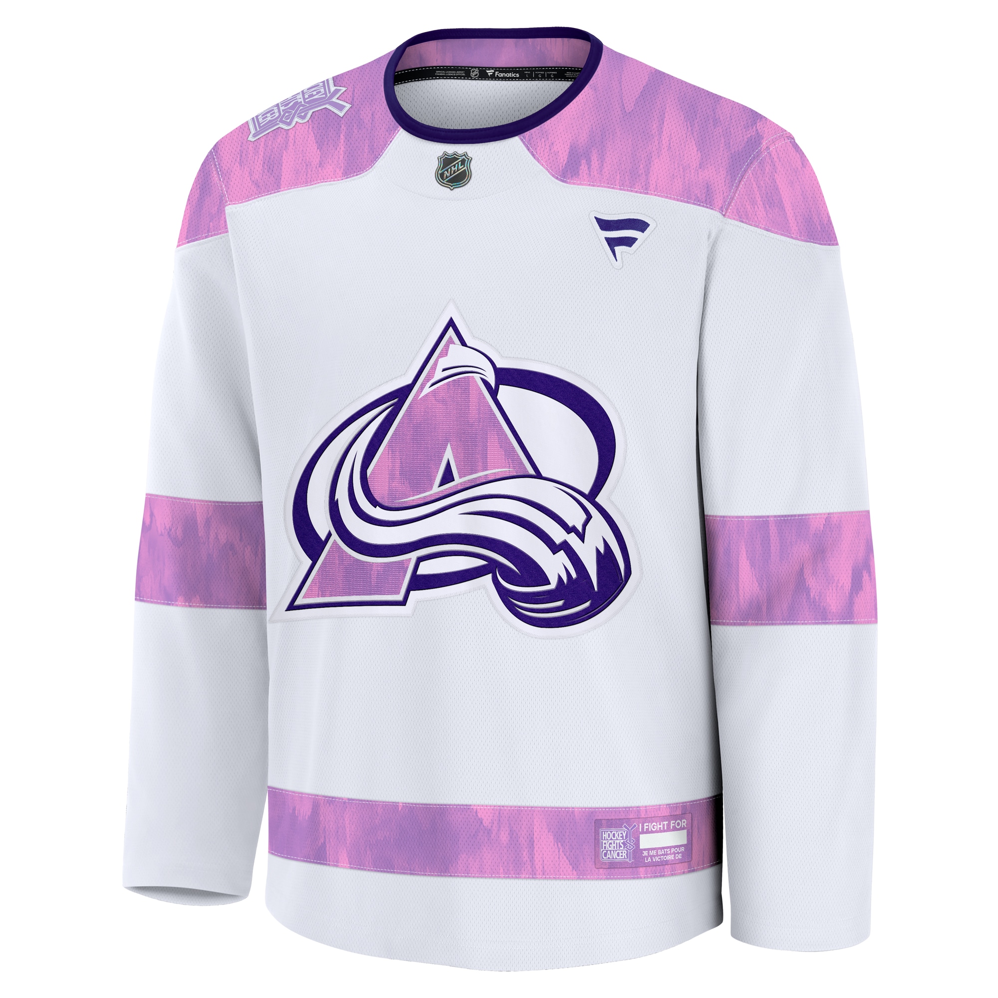 Alternative view of Men's Colorado Avalanche White 2024 Hockey Fights Cancer Practice Hockey Jersey - JS637 