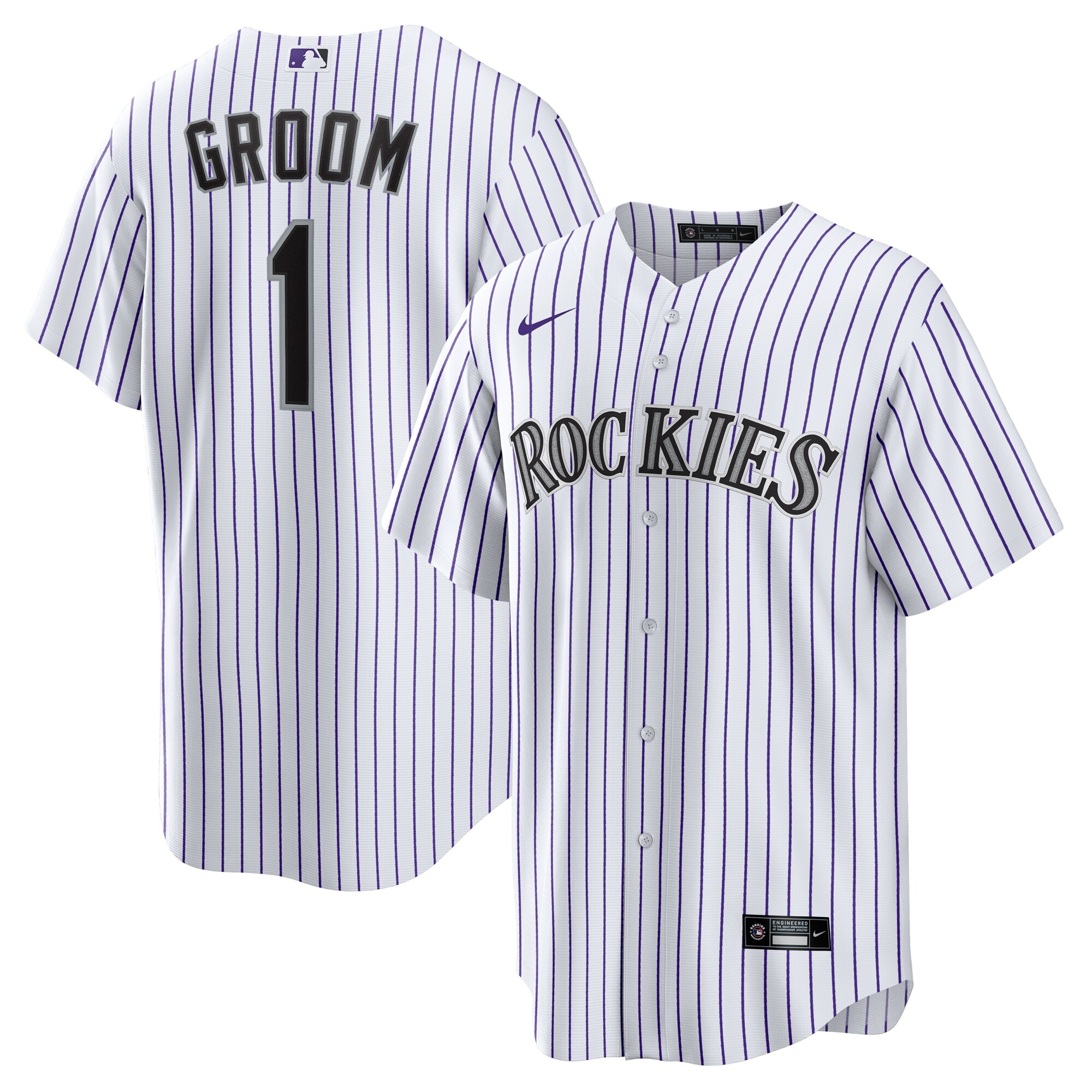 Men's Colorado Rockies White #1 Groom Home Baseball Jersey