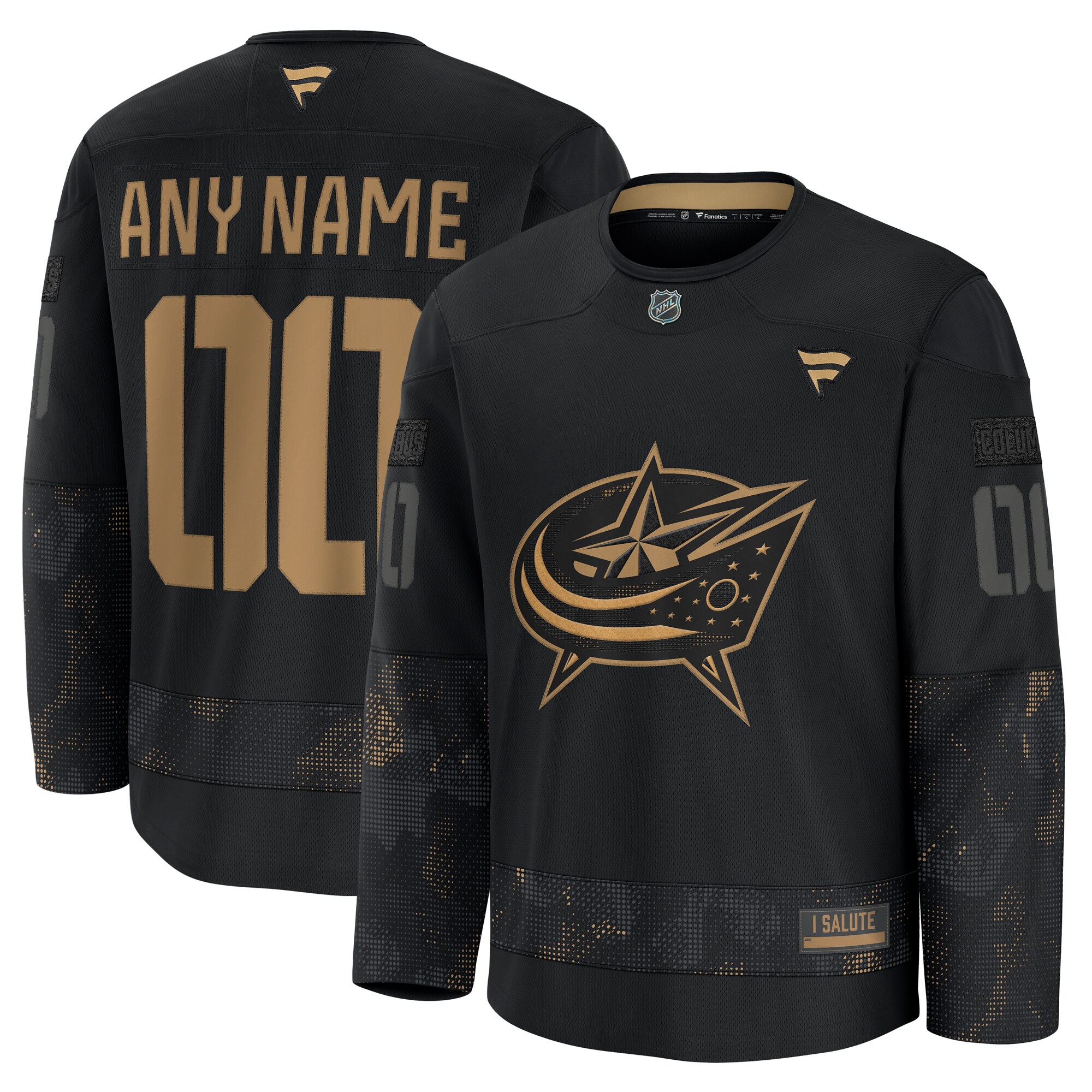 Men's Columbus Blue Jackets Black 2024 Military Appreciation Custom Practice Hockey Jersey - JS446 