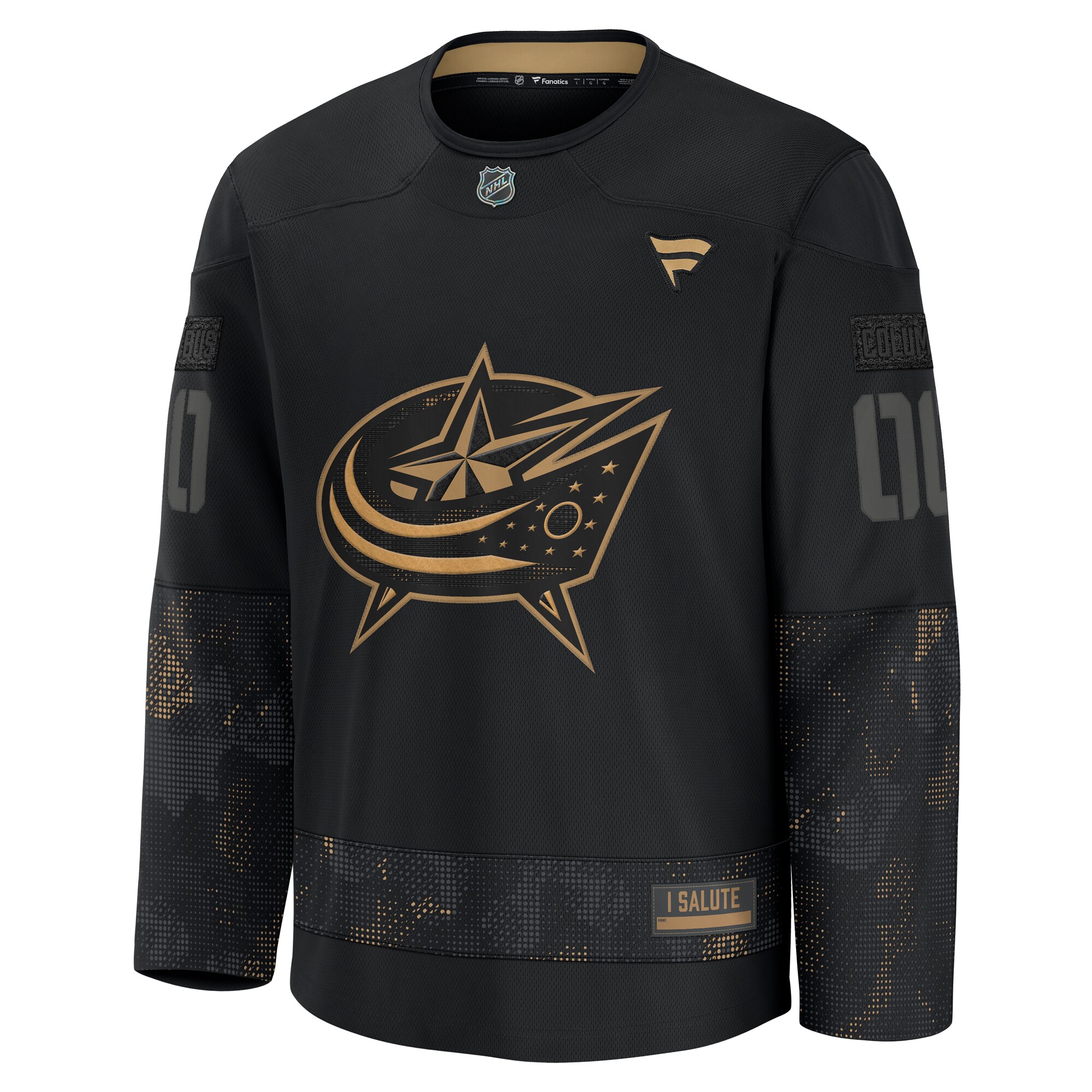 Alternative view of Men's Columbus Blue Jackets Black 2024 Military Appreciation Custom Practice Hockey Jersey - JS446 