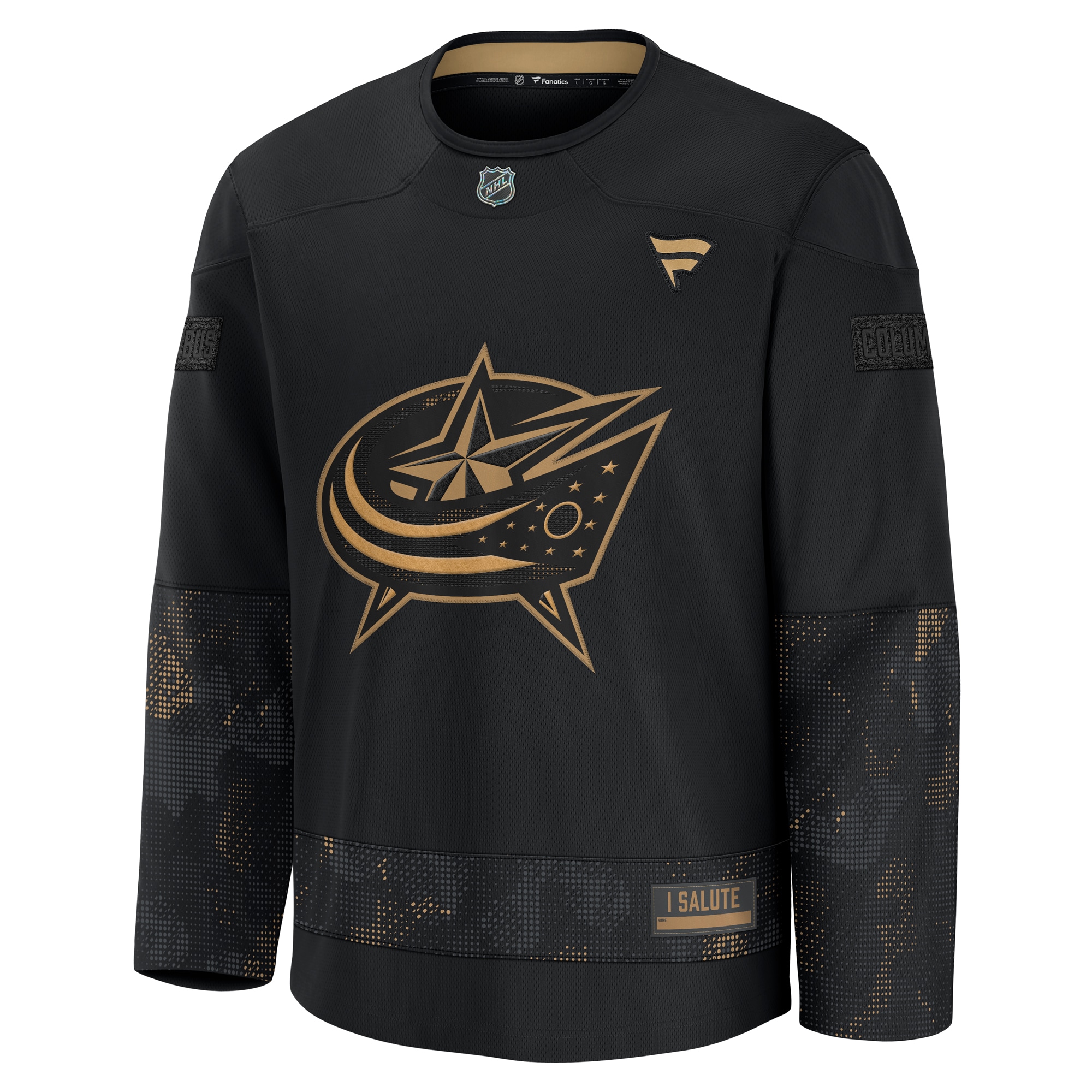 Alternative view of Men's Columbus Blue Jackets Black 2024 Military Appreciation Practice Hockey Jersey - JS671 