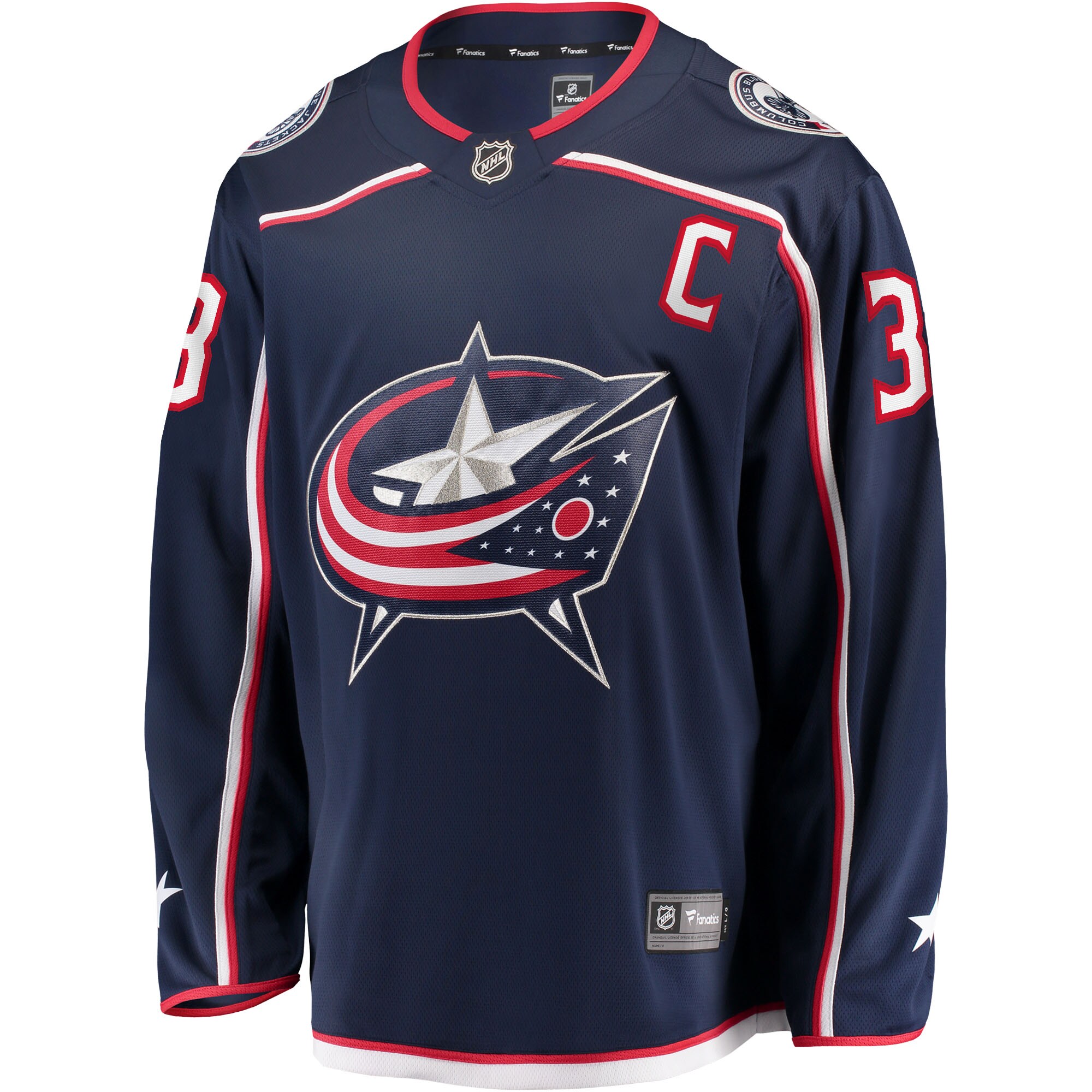 Alternative view of Men's Columbus Blue Jackets Boone Jenner Navy Home Captain Patch Breakaway Player Hockey Jersey - JS219 