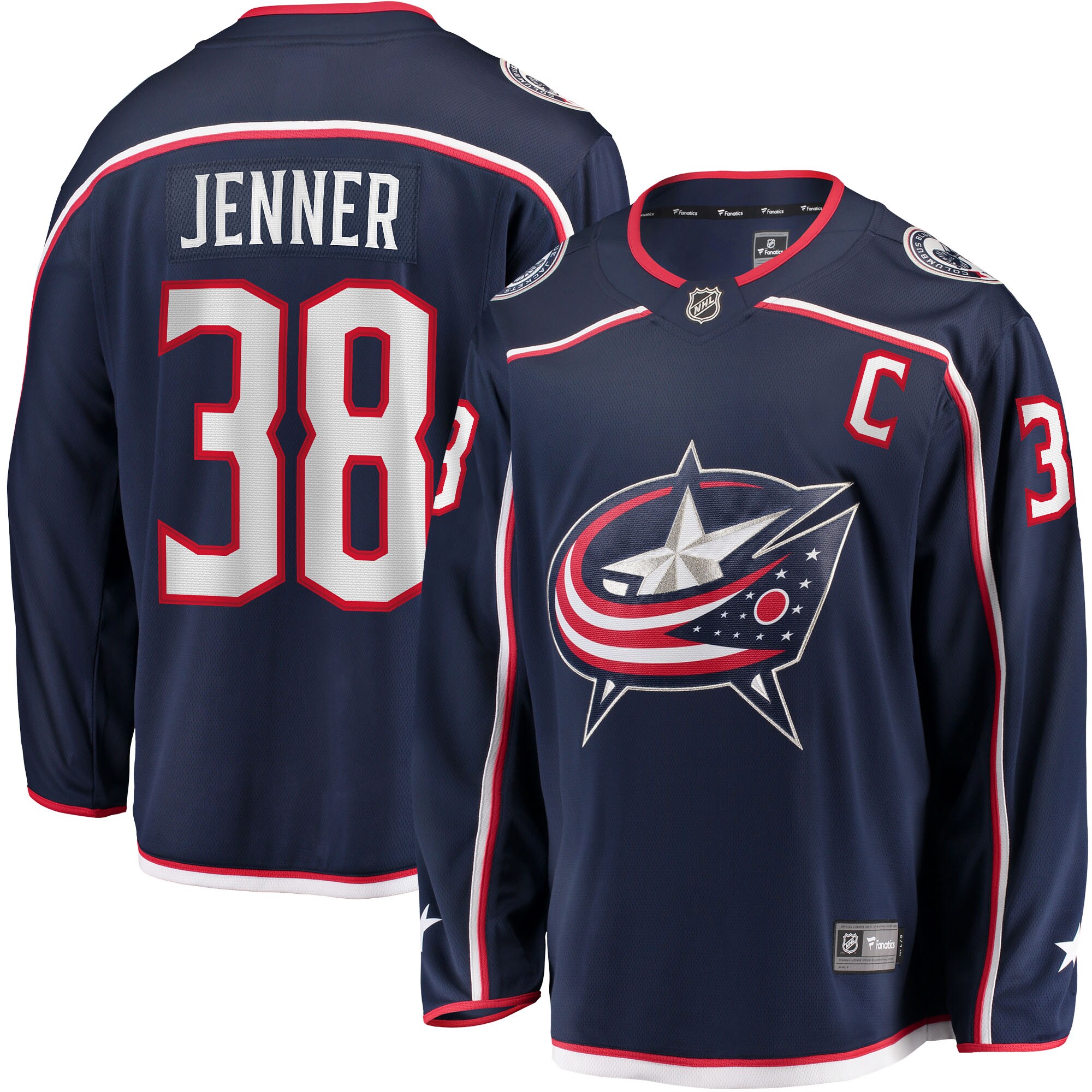 Men's Columbus Blue Jackets Boone Jenner Navy Home Captain Patch Breakaway Player Hockey Jersey - JS219 