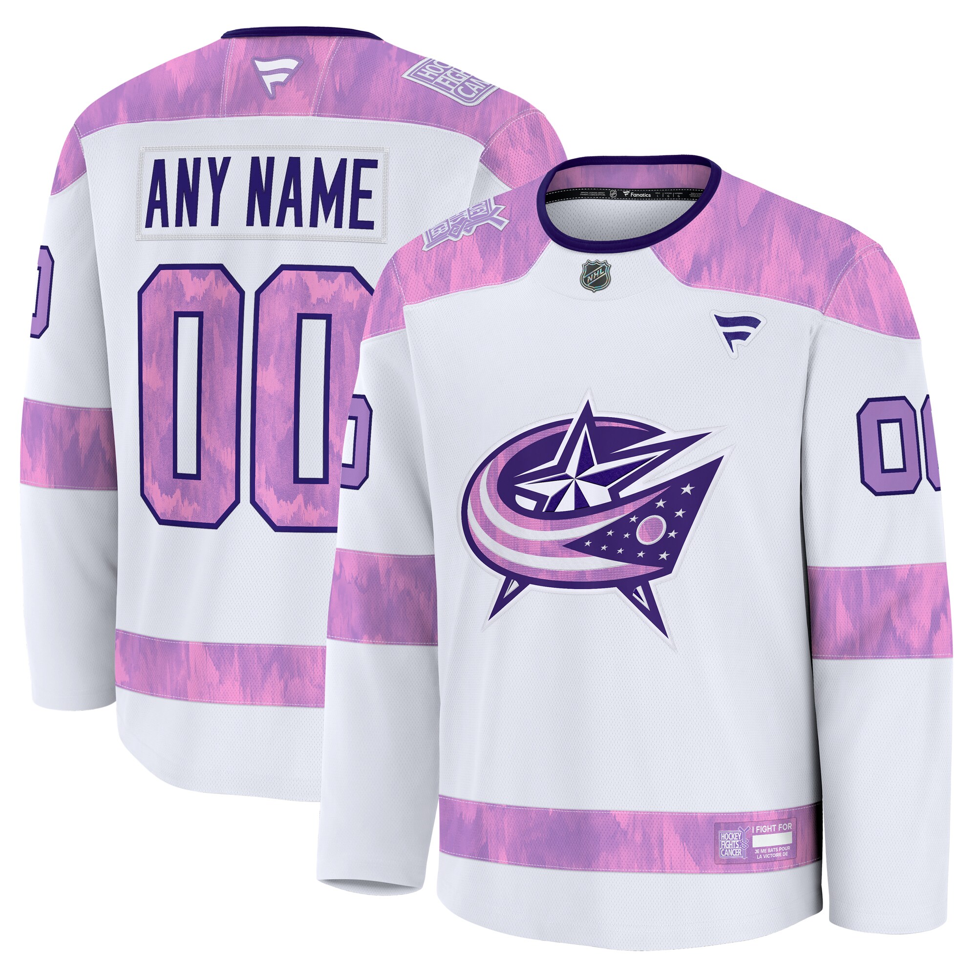 Men's Columbus Blue Jackets White 2024 Hockey Fights Cancer Custom Practice Hockey Jersey - JS178 