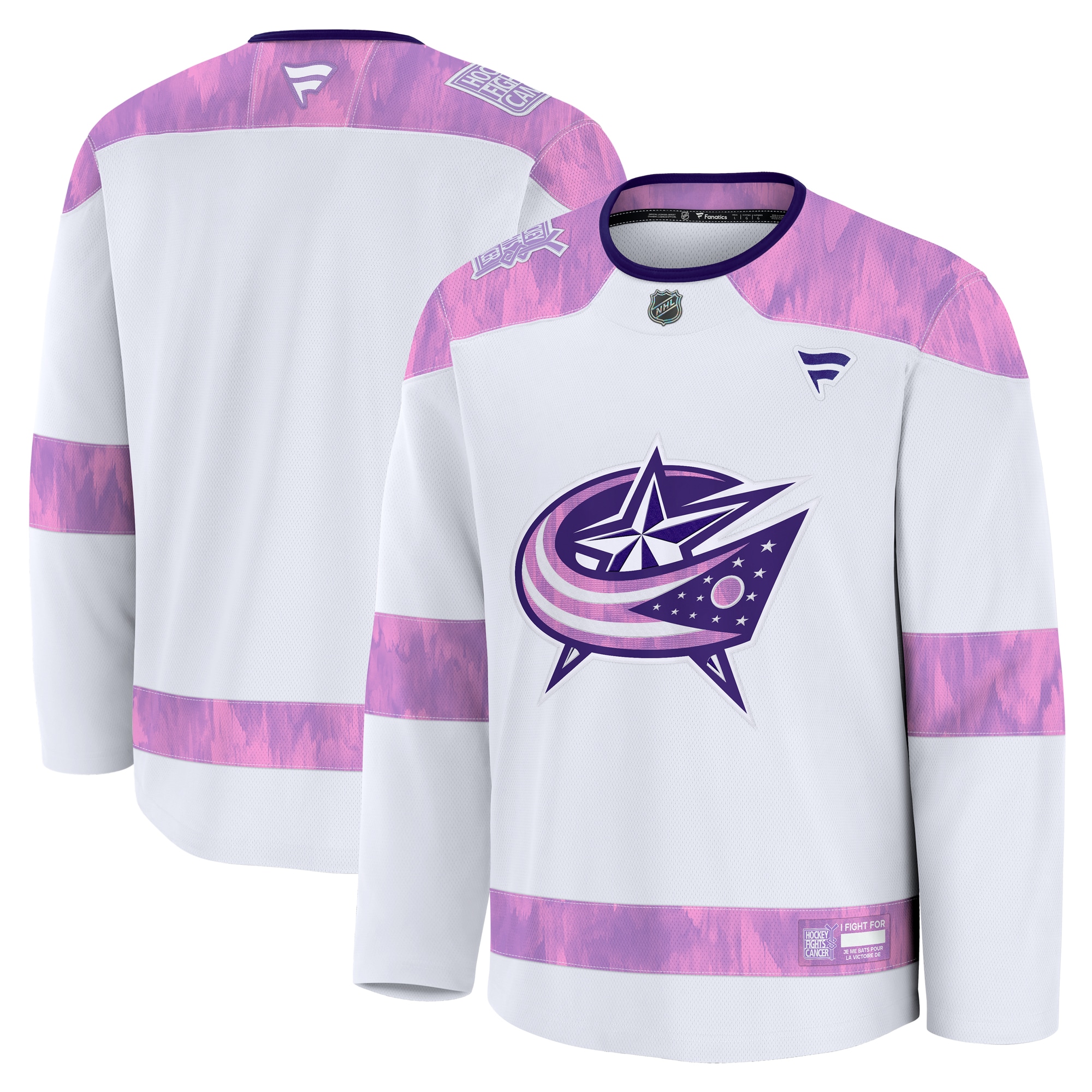 Men's Columbus Blue Jackets White 2024 Hockey Fights Cancer Practice Hockey Jersey - JS830 