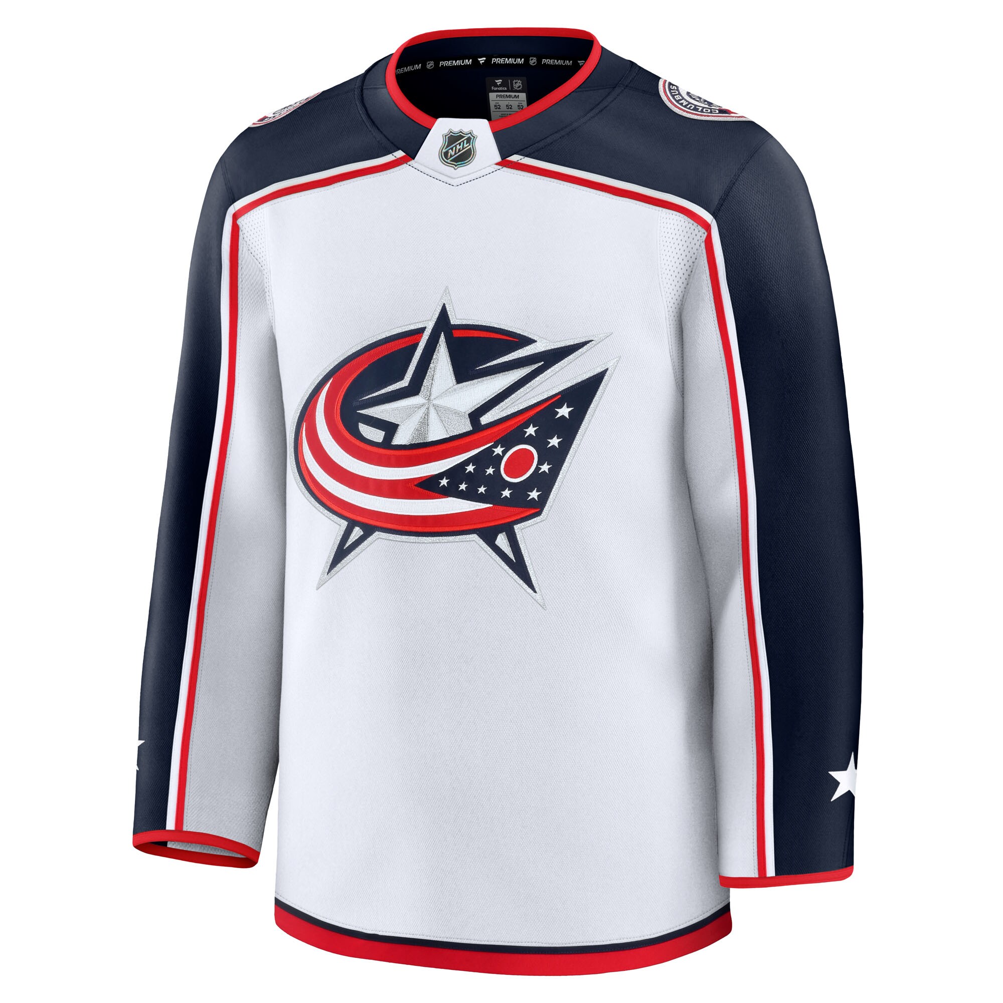 Alternative view of Men's Columbus Blue Jackets White Away Premium Hockey Jersey - JS538 