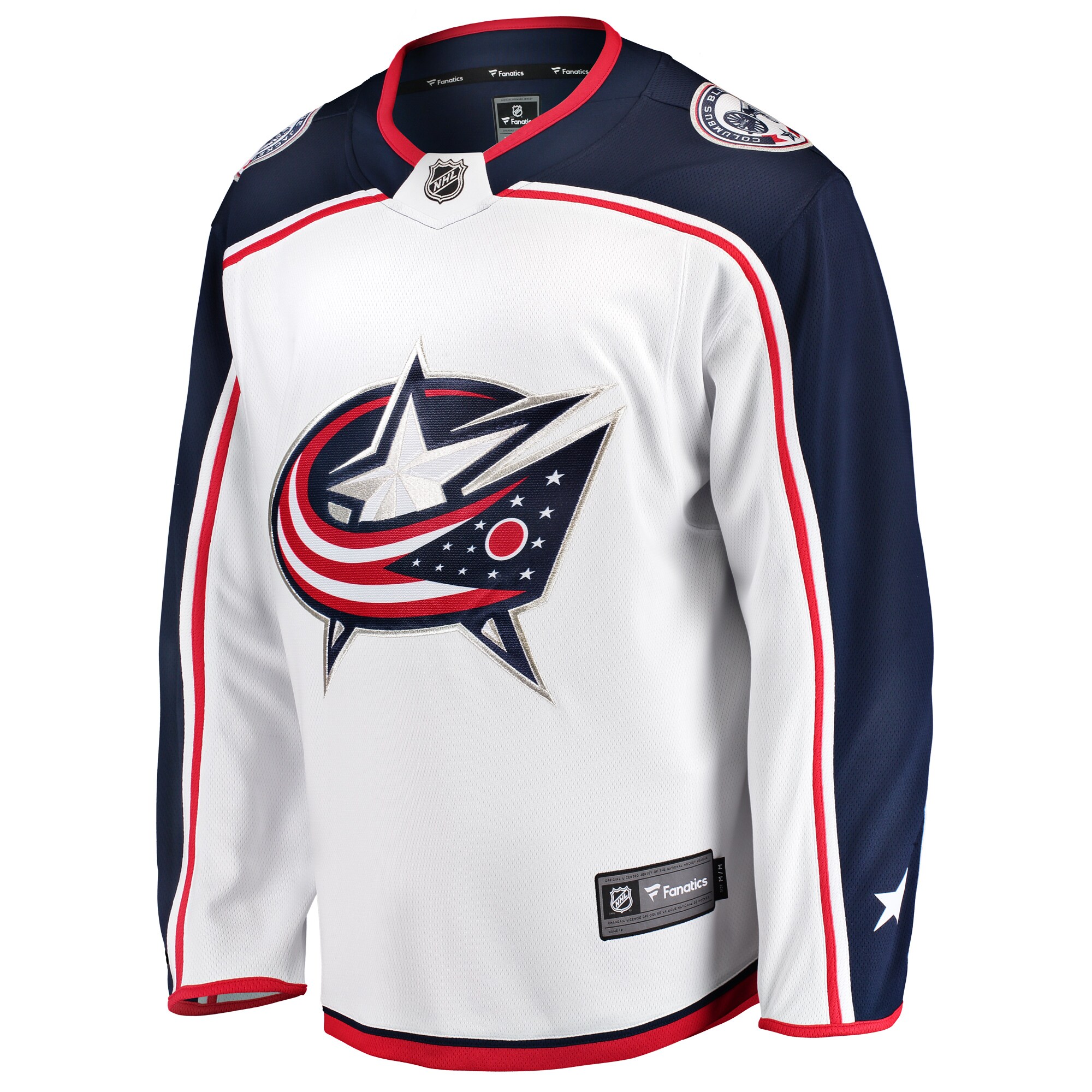 Alternative view of Men's Columbus Blue Jackets White Breakaway Away Hockey Jersey - JS790 
