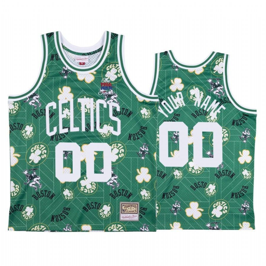 Men's Custom 00 Boston Celtics Green Tear Up Pack Basketball Jersey - JS544