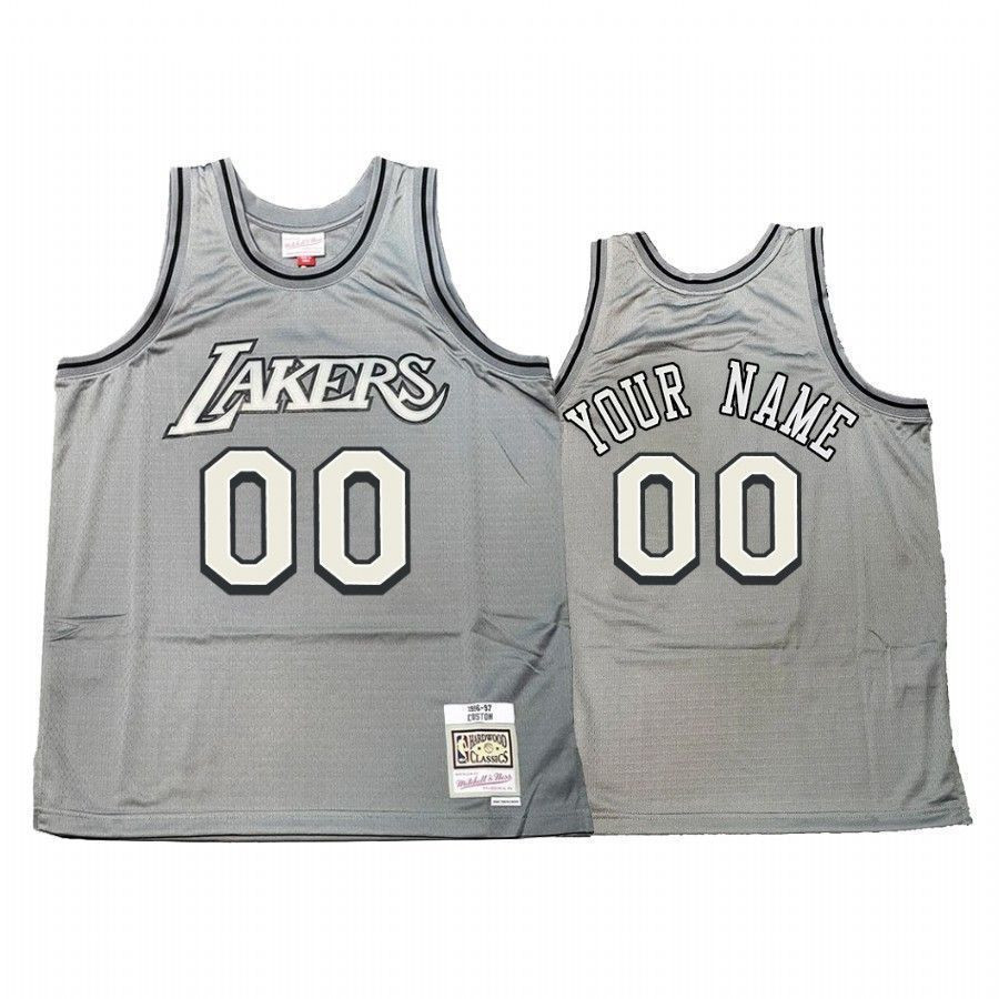 Men's Custom 00 Los Angeles Lakers Hardwood Classics Basketball Jersey Gray - JS477 