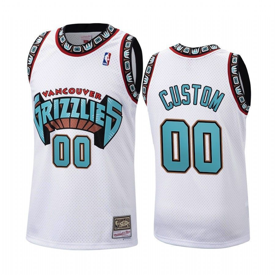 Men's Custom 00 Memphis Grizzlies White Hardwood Classics 1998 Basketball Jersey - JS421 