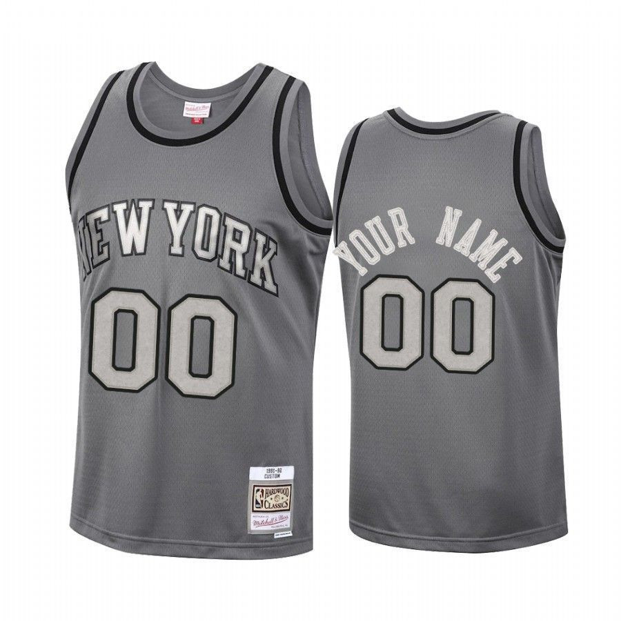 Men's Custom 00 New York Knicks Metal Works Basketball Jersey Charcoal - JS460 