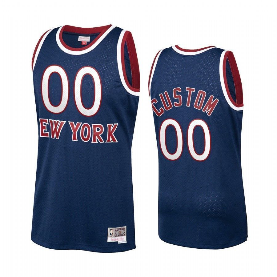 Men's Custom 00 New York Knicks Navy Hardwood Classics Basketball Jersey - JS774 
