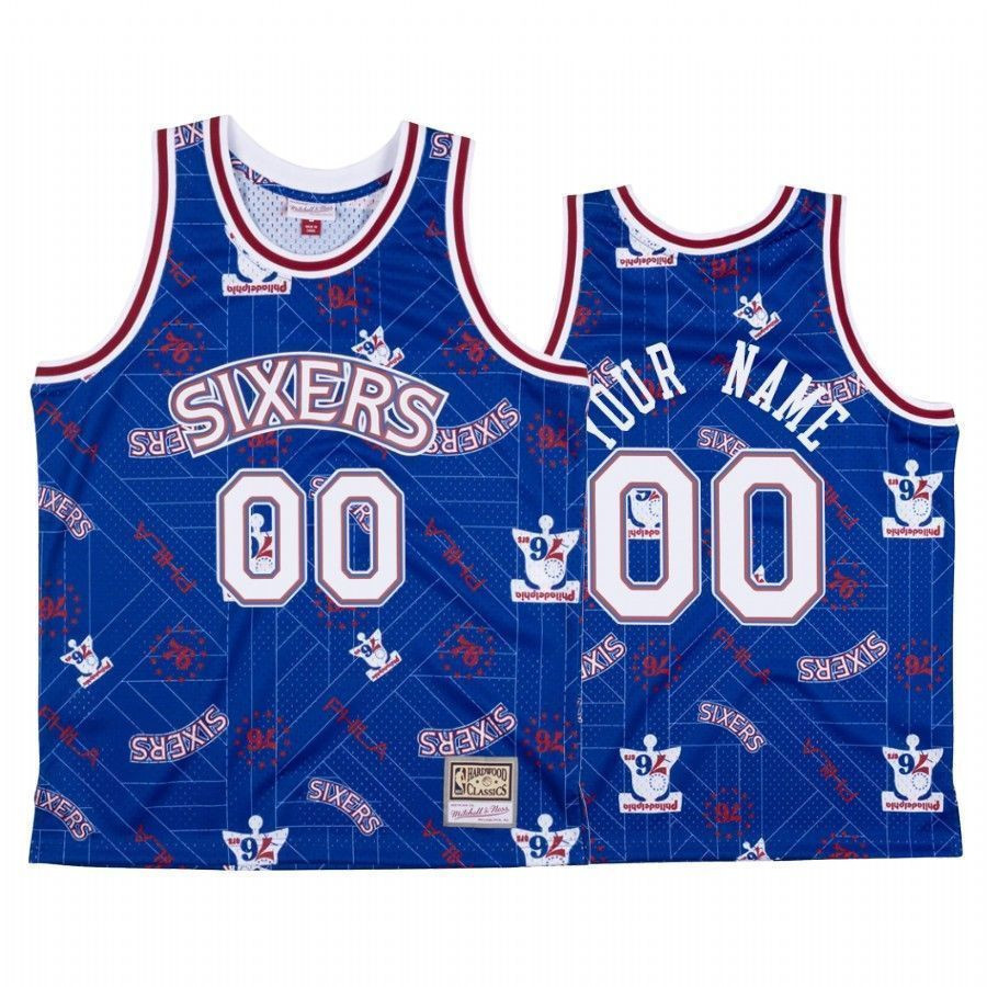 Men's Custom 00 Philadelphia 76ers Blue Tear Up Pack Basketball Jersey - JS319 