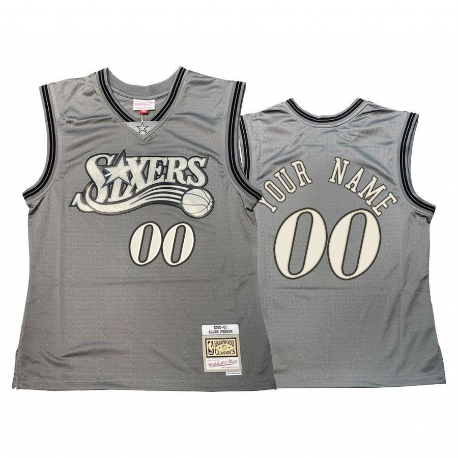 Men's Custom 00 Philadelphia 76ers Hardwood Classics Basketball Jersey Gray - JS208 