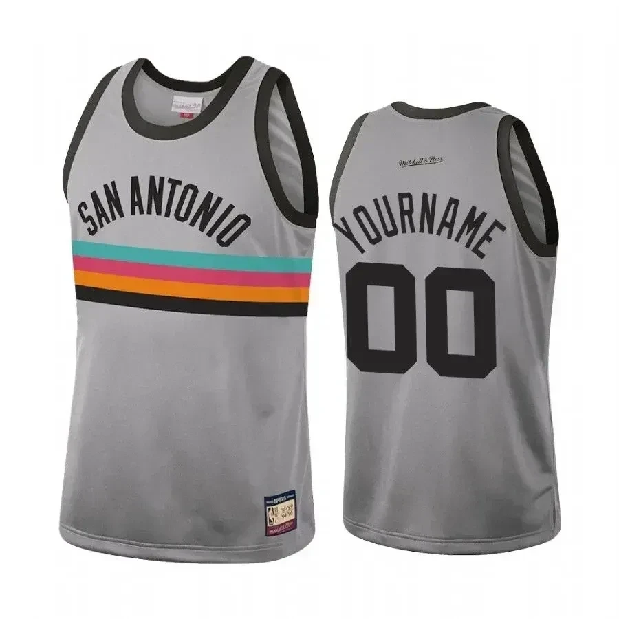 Men's Custom 00 San Antonio Spurs Silver Hardwood Classics Basketball Jersey - JS810 