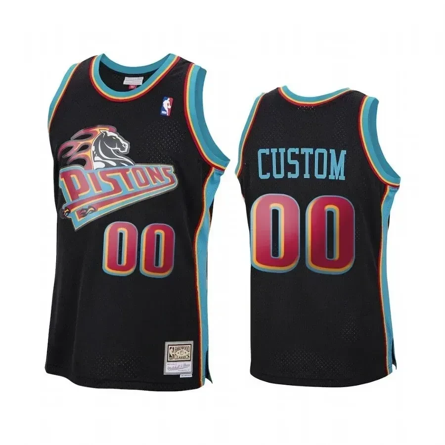 Men's Custom Detroit Pistons Black Basketball Jersey Reload Hardwood Classics - JS188 
