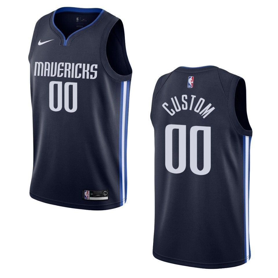 Men's Dallas Mavericks 00 Custom Statement Swingman Basketball Jersey - Navy - JS700 