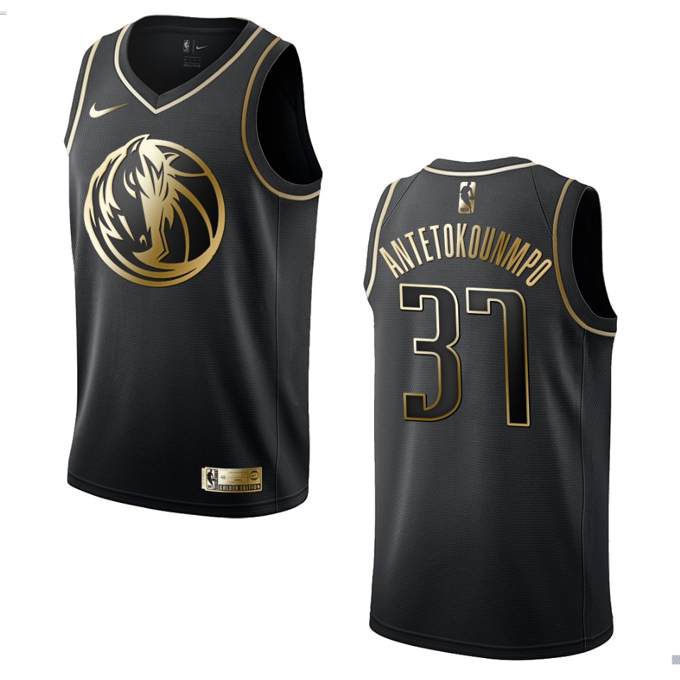 Men’s Dallas Mavericks #37 Kostas Antetokounmpo Golden Edition Basketball Jersey – Black