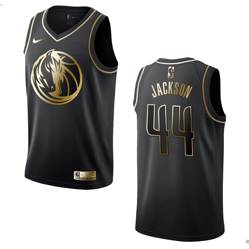 Men’s Dallas Mavericks #44 Justin Jackson Golden Edition Basketball Jersey – Black