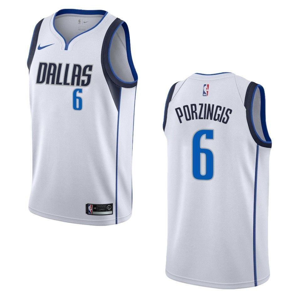 Men's Dallas Mavericks 6 Kristaps Porzingis Association Swingman Basketball Jersey - White - JS669 
