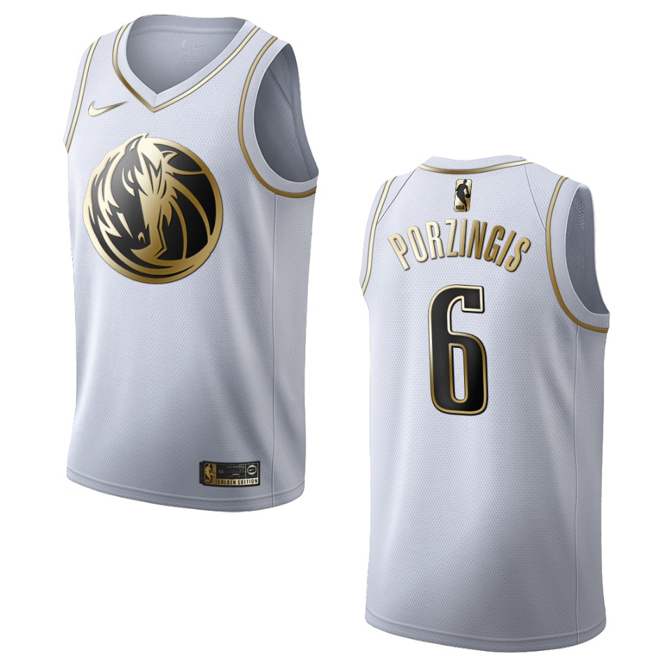 Men’s Dallas Mavericks #6 Kristaps Porzingis Golden Edition Basketball Jersey – White
