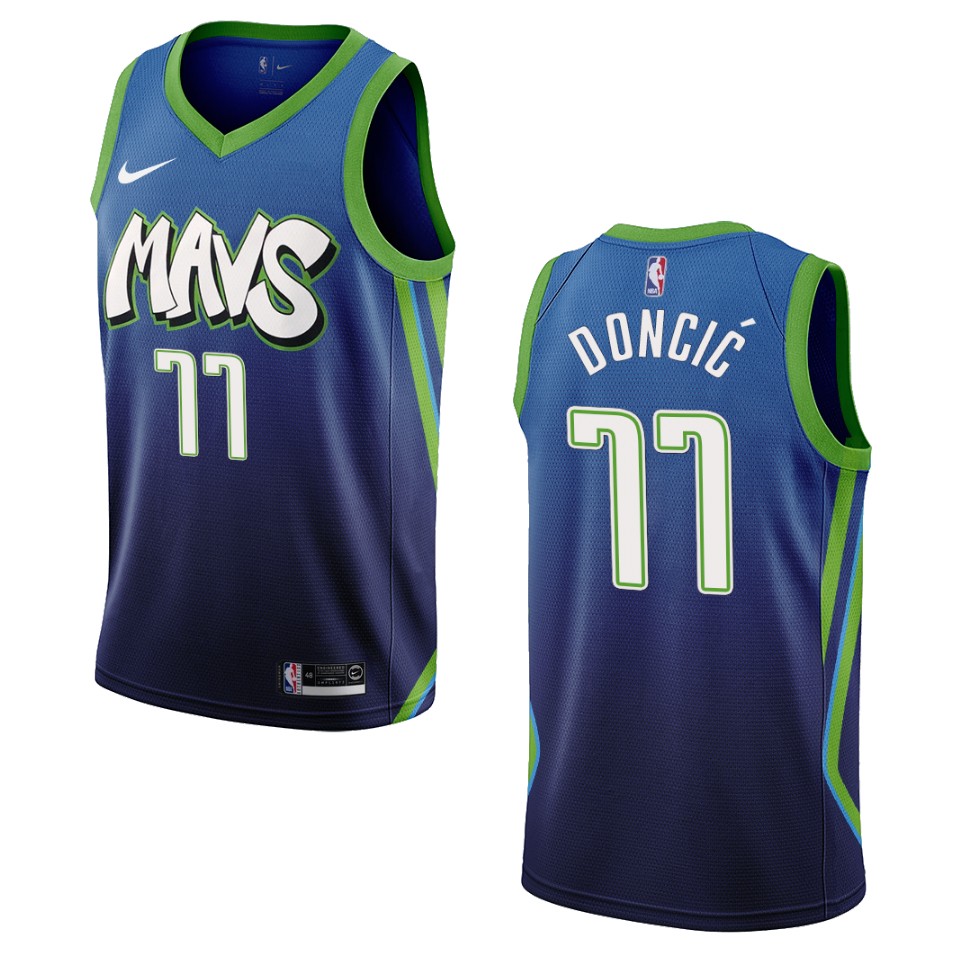 Men's Dallas Mavericks #77 Luka Doncic City Edition Swingman Basketball Jersey - Blue