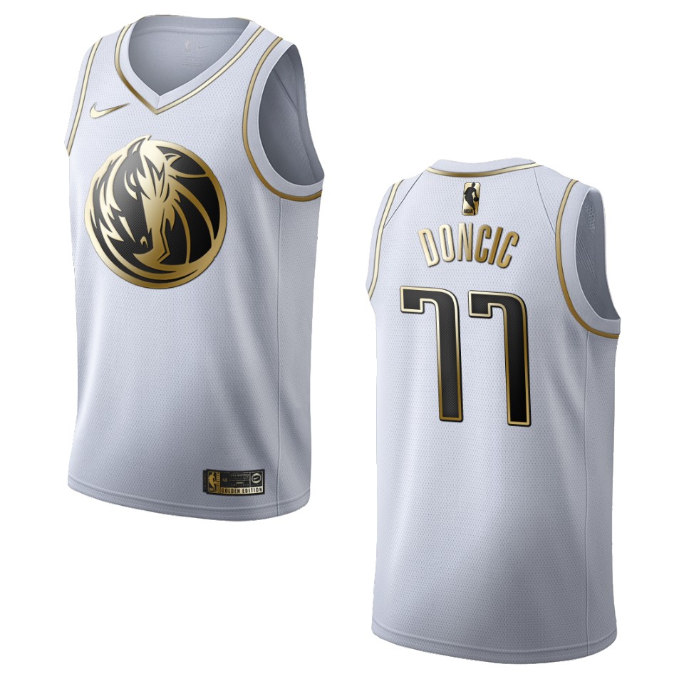 Men's Dallas Mavericks #77 Luka Doncic Golden Edition Basketball Jersey - White