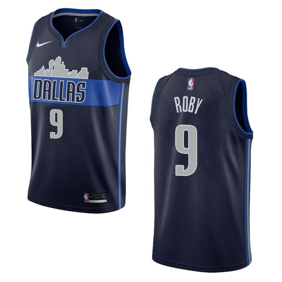 Men's Dallas Mavericks 9 Isaiah Roby Statement Swingman Basketball Jersey - Navy - JS272 