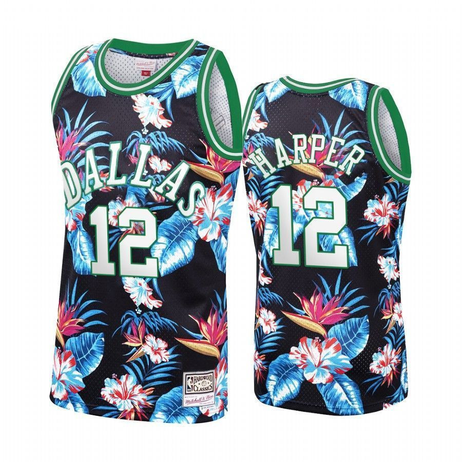 Men's Dallas Mavericks Derek Harper 12 Floral Fashion Basketball Jersey - JS343 