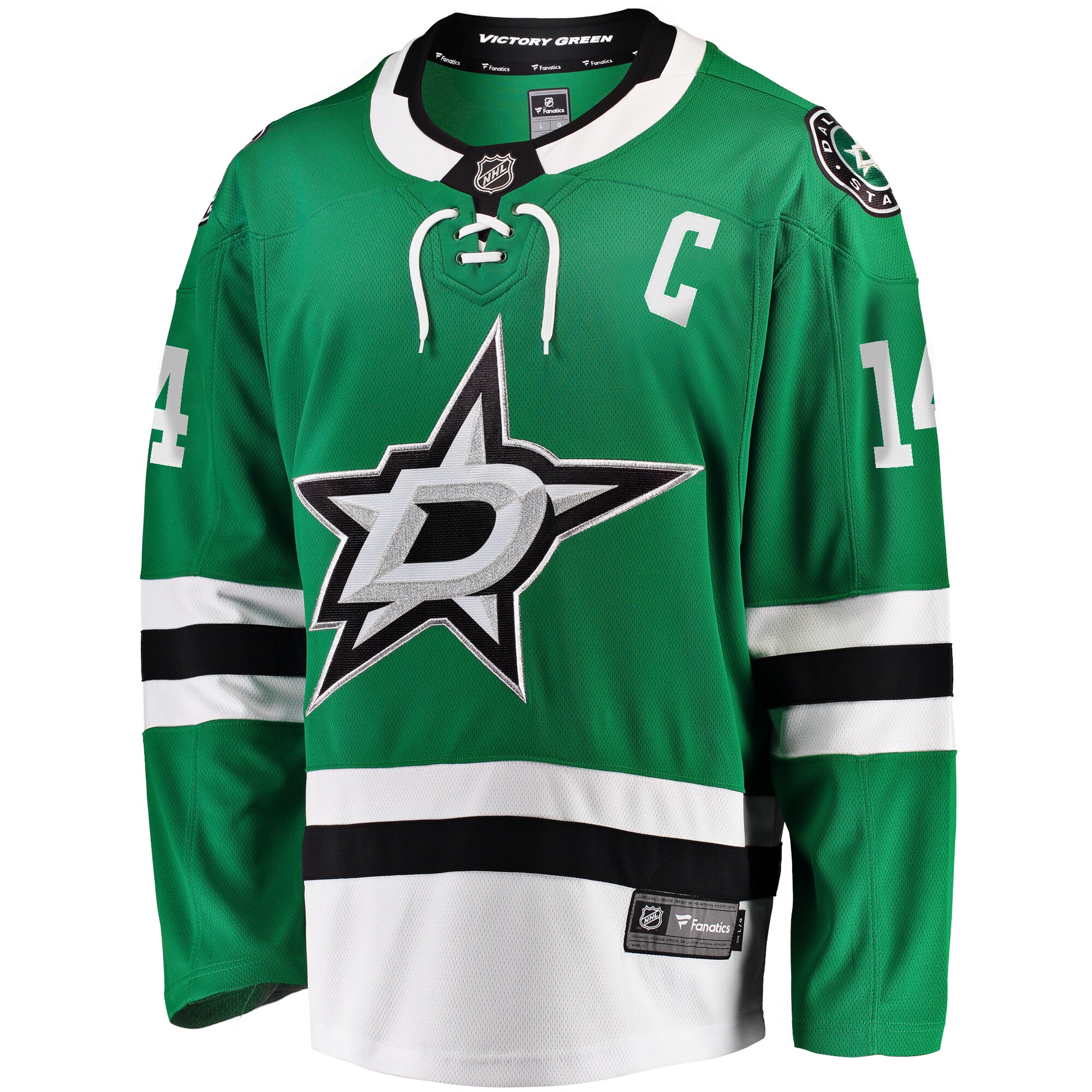 Alternative view of Men's Dallas Stars Jamie Benn Kelly Green Captain Patch Home Breakaway Hockey Jersey - JS136 