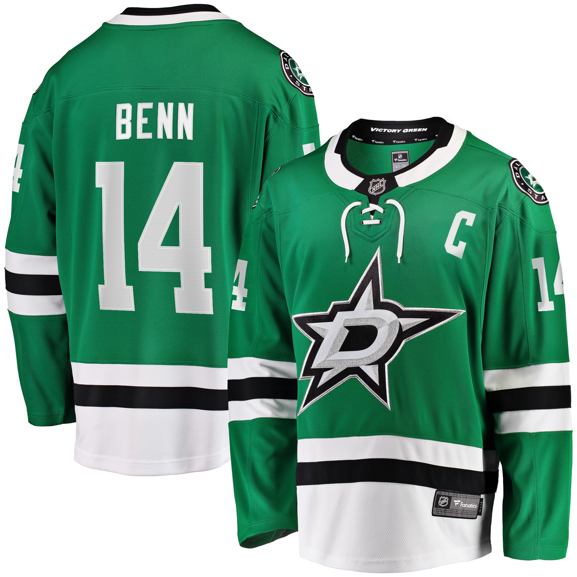 Men's Dallas Stars Jamie Benn Kelly Green Captain Patch Home Breakaway Hockey Jersey - JS136 