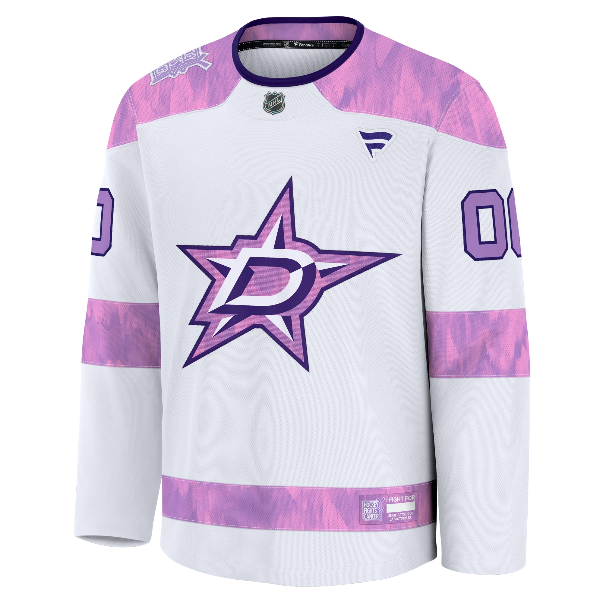 Alternative view of Men's Dallas Stars White 2024 Hockey Fights Cancer Custom Practice Hockey Jersey - JS666 