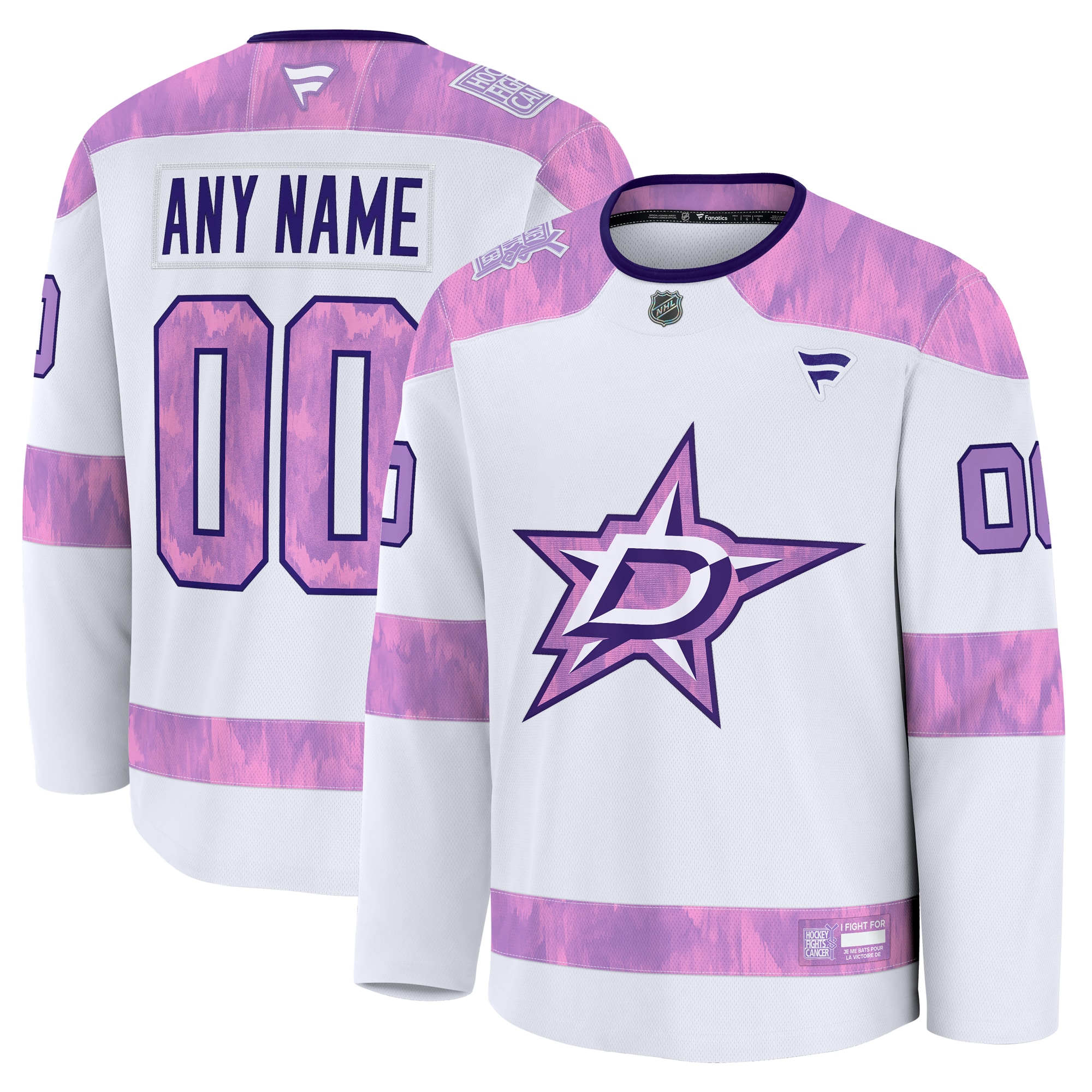 Men's Dallas Stars White 2024 Hockey Fights Cancer Custom Practice Hockey Jersey - JS666 