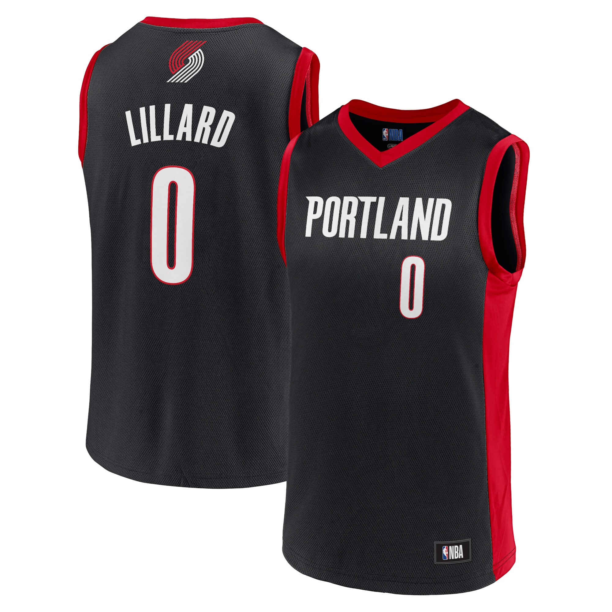 Alternative view of Men's Damian Lillard Black/red Portland Trail Blazers Replica Basketball Jersey