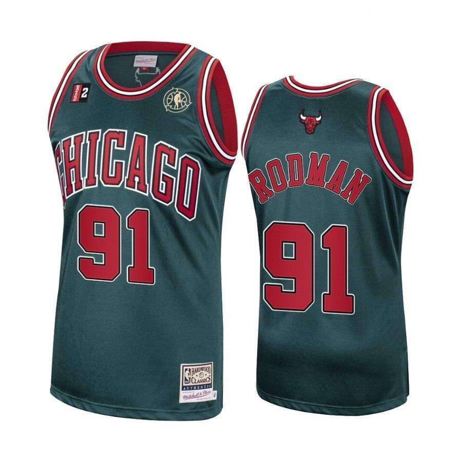 Men's Dennis Rodman 91 Chicago Bulls Green Hardwood Classics Basketball Jersey - JS796 