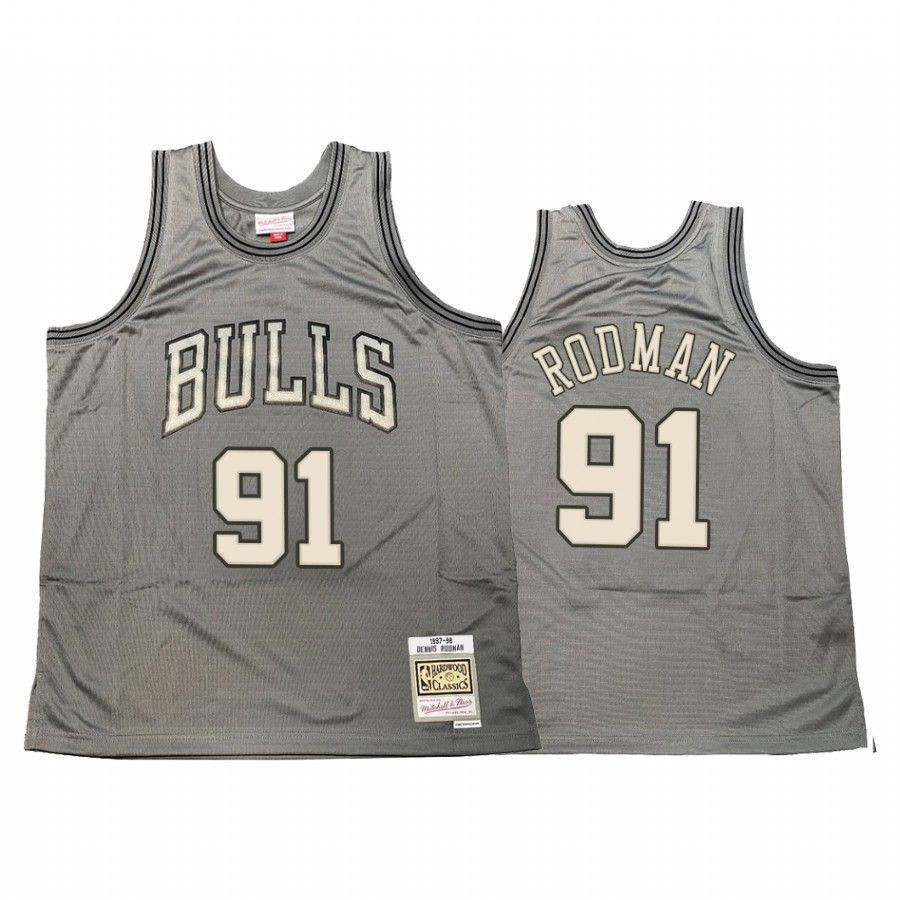 Men's Dennis Rodman 91 Chicago Bulls Hardwood Classics Basketball Jersey Gray - JS499 