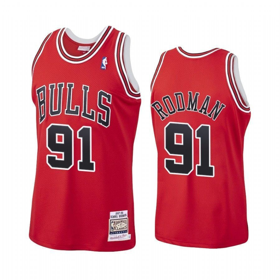 Men's Dennis Rodman 91 Chicago Bulls Red Hardwood Classics Basketball Jersey - JS510 