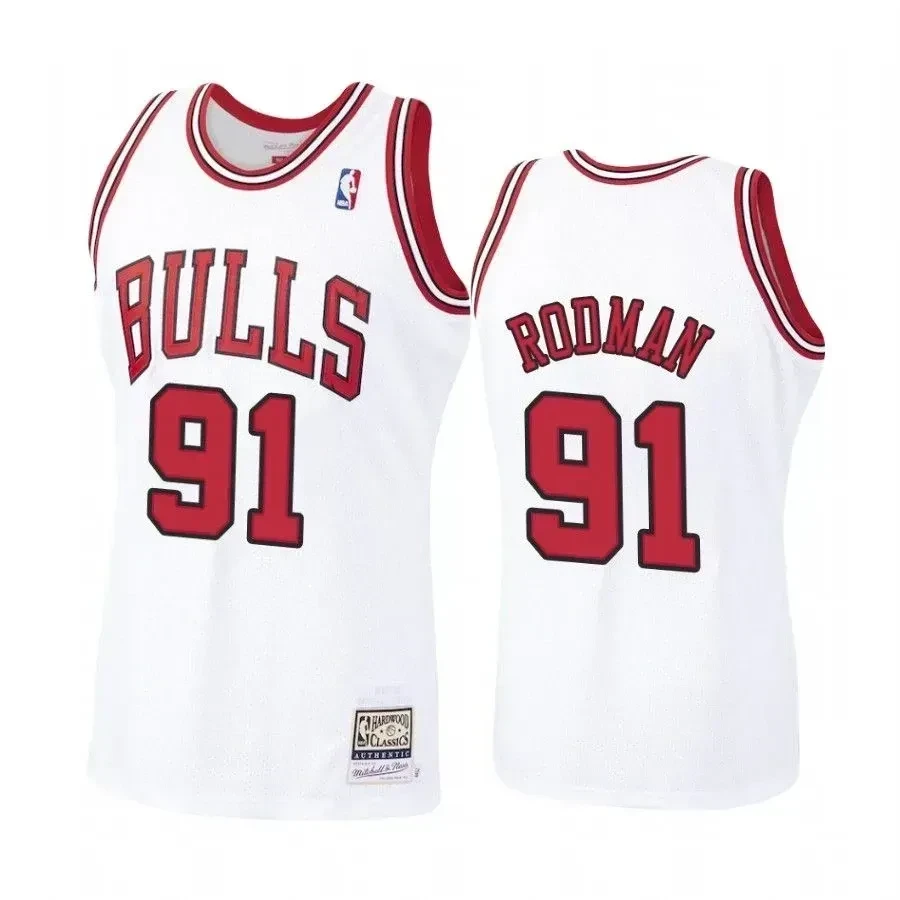 Men's Dennis Rodman 91 Chicago Bulls White Hardwood Classics Basketball Jersey - JS768 
