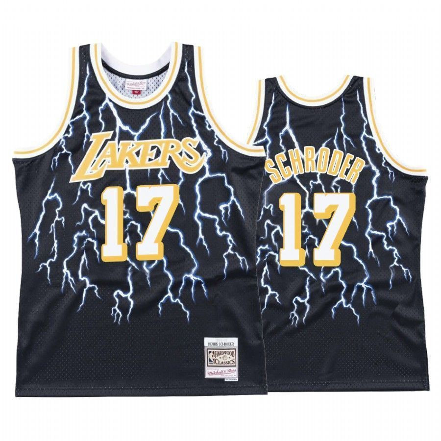 Men's Dennis Schroder 17 Los Angeles Lakers Black Lightning Basketball Jersey - JS575 