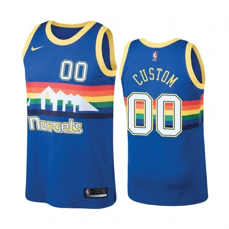 Men's Denver Nuggets 00 Custom Hardwood Classics Blue Basketball Jersey - JS444 