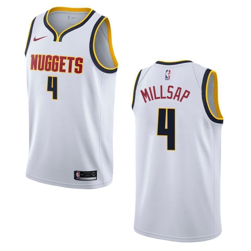 Men's Denver Nuggets 4 Paul Millsap Association Swingman Basketball Jersey - Wihte - JS652 