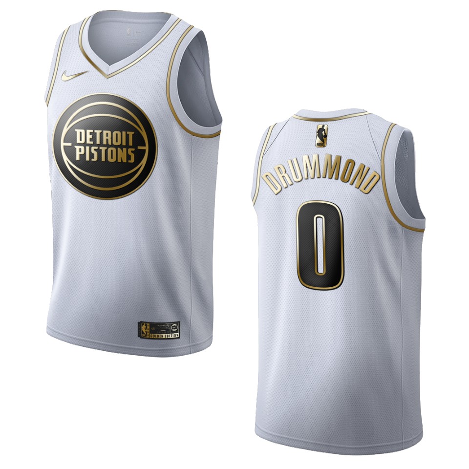 Men’s Detroit Pistons #0 Andre Drummond Golden Edition Basketball Jersey – White