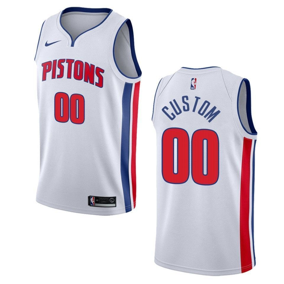 Men's Detroit Pistons 00 Custom Association Swingman Basketball Jersey - White - JS790 
