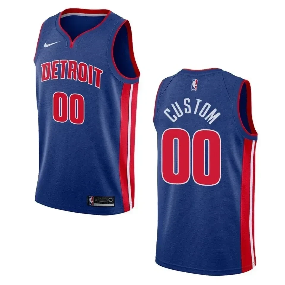 Men's Detroit Pistons 00 Custom Icon Swingman Basketball Jersey - Blue - JS421 